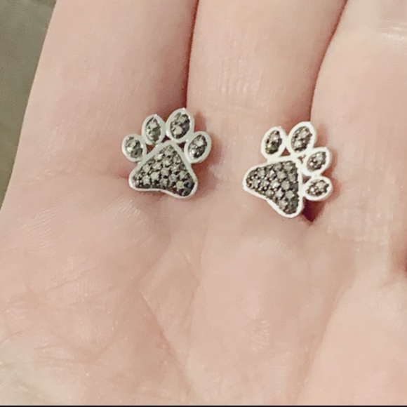 14k Chocolate Champagne Diamonds Paw Print Earrings - Picture 4 of 5